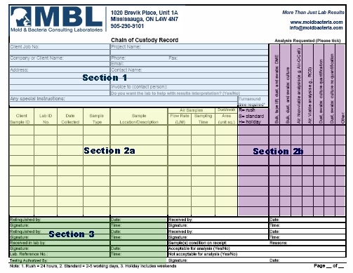 Mold Testing Sampling Forms Chain Of Custody Form COC Form